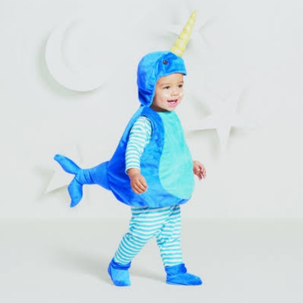 Blue Narwhal Costume with Striped Pants And Long Sleeve Shirt  Sz 12-18 Months